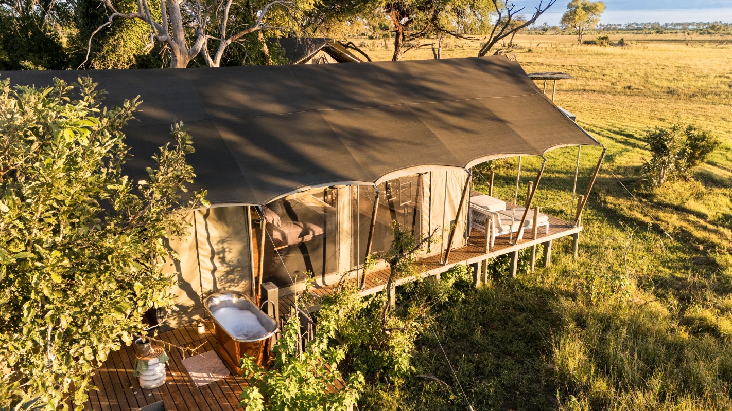 Gomoti Private Botswana - Luxury Tent Bush Bath Aerial