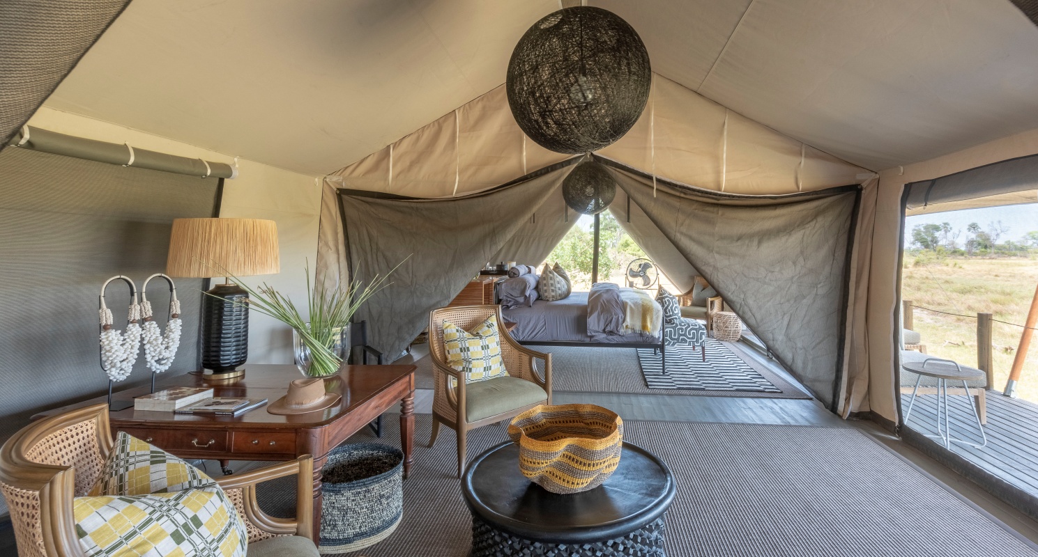Gomoti Private Botswana - Luxury Tent Interior Lounge