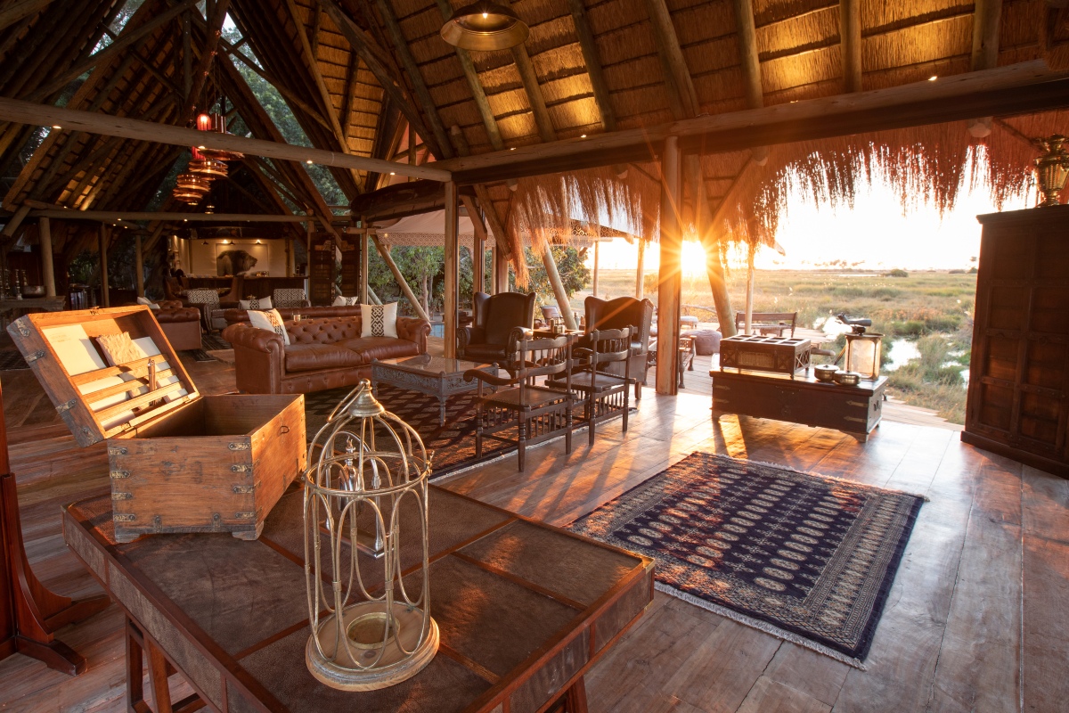Selinda Camp - Main Camp Lounge at Sunset